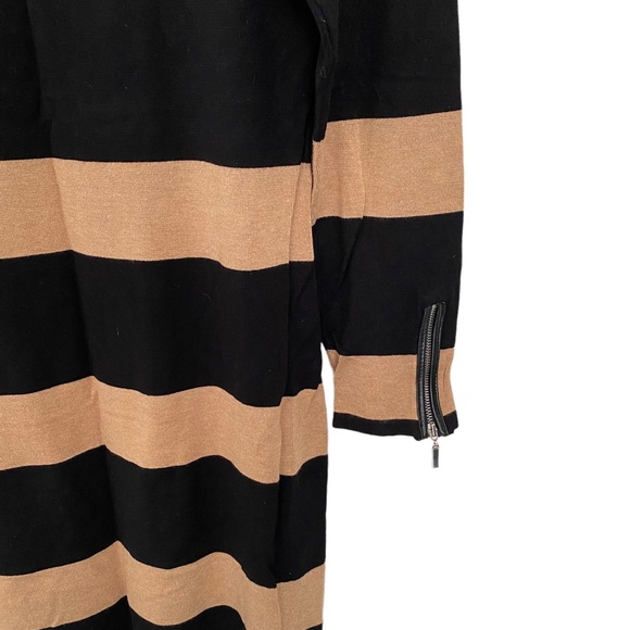INC International Concepts camel and black striped knit dress zippered back - Picture 4 of 6